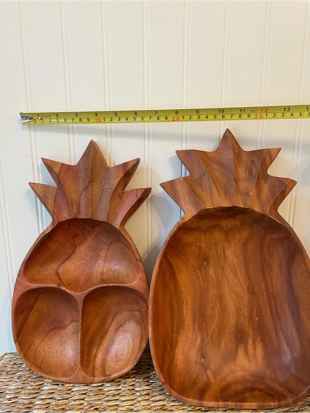 Handcrafted Pineapple Wood Serving Bowls - Set of 2 - Brown